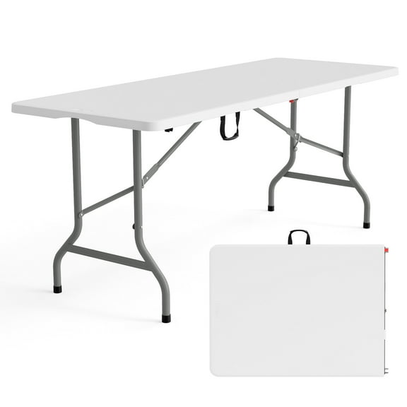 UBesGoo 6Ft Folding Table,Protable Plastic Indoor Outdoor Camping Dining Table with Carrying Handle for Indoor & Outdoor Use