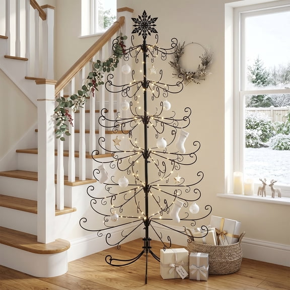 UBesGoo 6ft Wrought Iron Christmas Tree, Metal Display Stand for Holiday Decor, Indoor Outdoor Use, Black,without Decorative Accessories