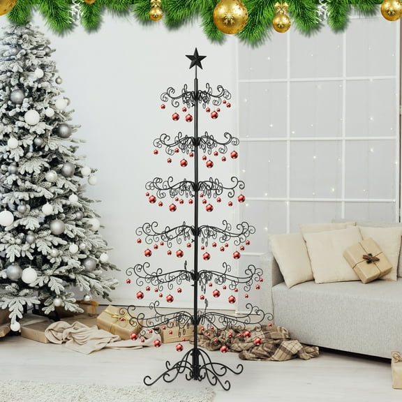 UBesGoo 6ft Wrought Iron Christmas Tree, Metal Display Stand for Holiday Decor, Indoor Outdoor Use, Black