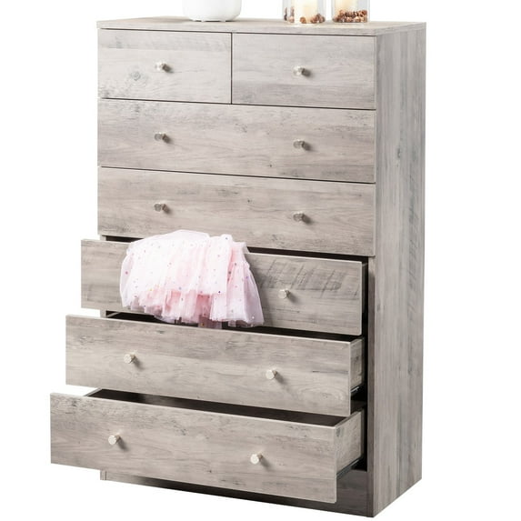 UBesGoo 7 Drawer Wood Dresser for Bedroom, Chest of Drawers, Storage Organization Unit for Clothing, Gray