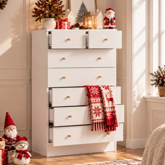 UBesGoo 7 Drawer Wood Dresser for Bedroom, Chest of Drawers, Storage Organization Unit for Clothing, White