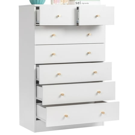 UBesGoo 7 Drawer Wood Dresser for Bedroom, Chest of Drawers, Storage Organization Unit for Clothing, White