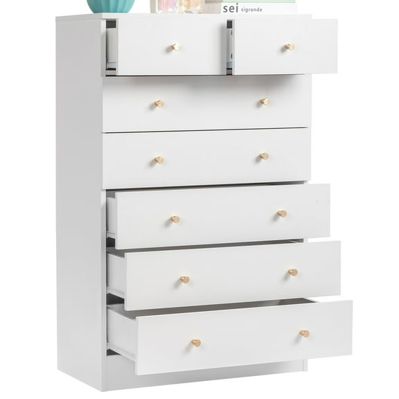 UBesGoo 7 Drawer Wood Dresser for Bedroom, Chest of Drawers, Storage Organization Unit for Clothing, White