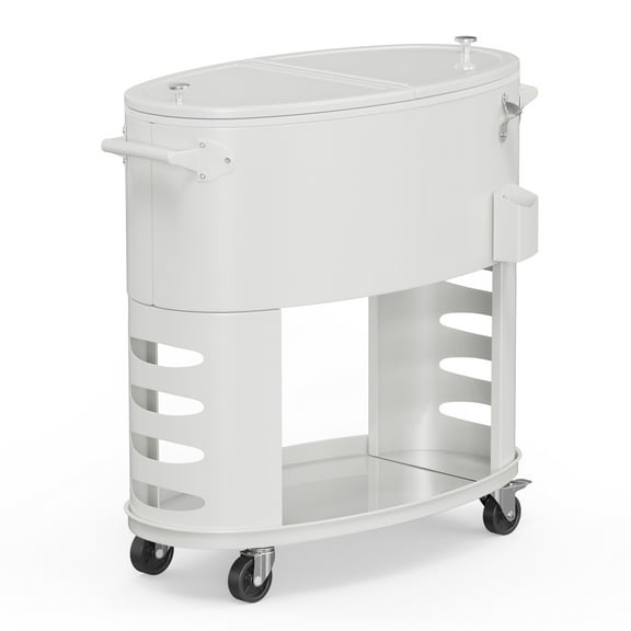 UBesGoo 70Qt Rolling Ice Cooler Cart – Portable White Ice Chest with Bottle Opener & Ice Scoop, Perfect for Outdoor Parties, Camping, and Picnics