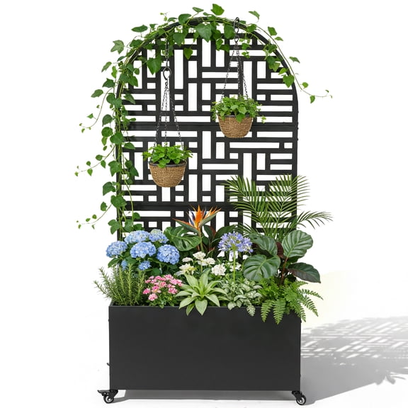 UBesGoo 71in Raised Garden Bed with Arch Trellis, Free-Standing Black Metal Planter with Drainage Holes