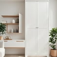 thumbnail image 1 of UBesGoo 72" Traditional Freestanding Kitchen Pantry Cabinet Wardrobe Armoire with 4 Adjustable Shelves, White, 1 of 7