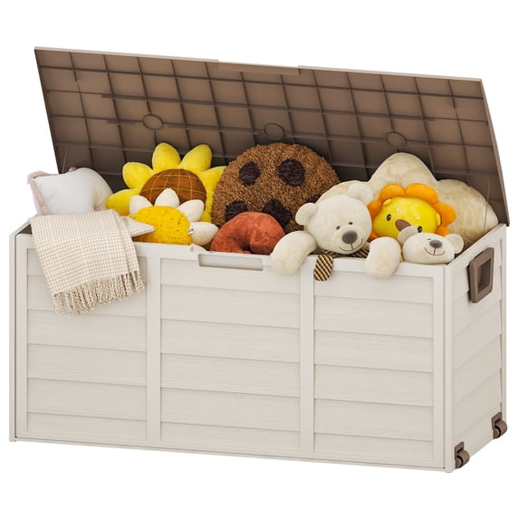 UBesGoo 75-Gallon Resin Storage Deck Box, Lockable Outdoor Garden Chest for Tools & Cushions, Brown
