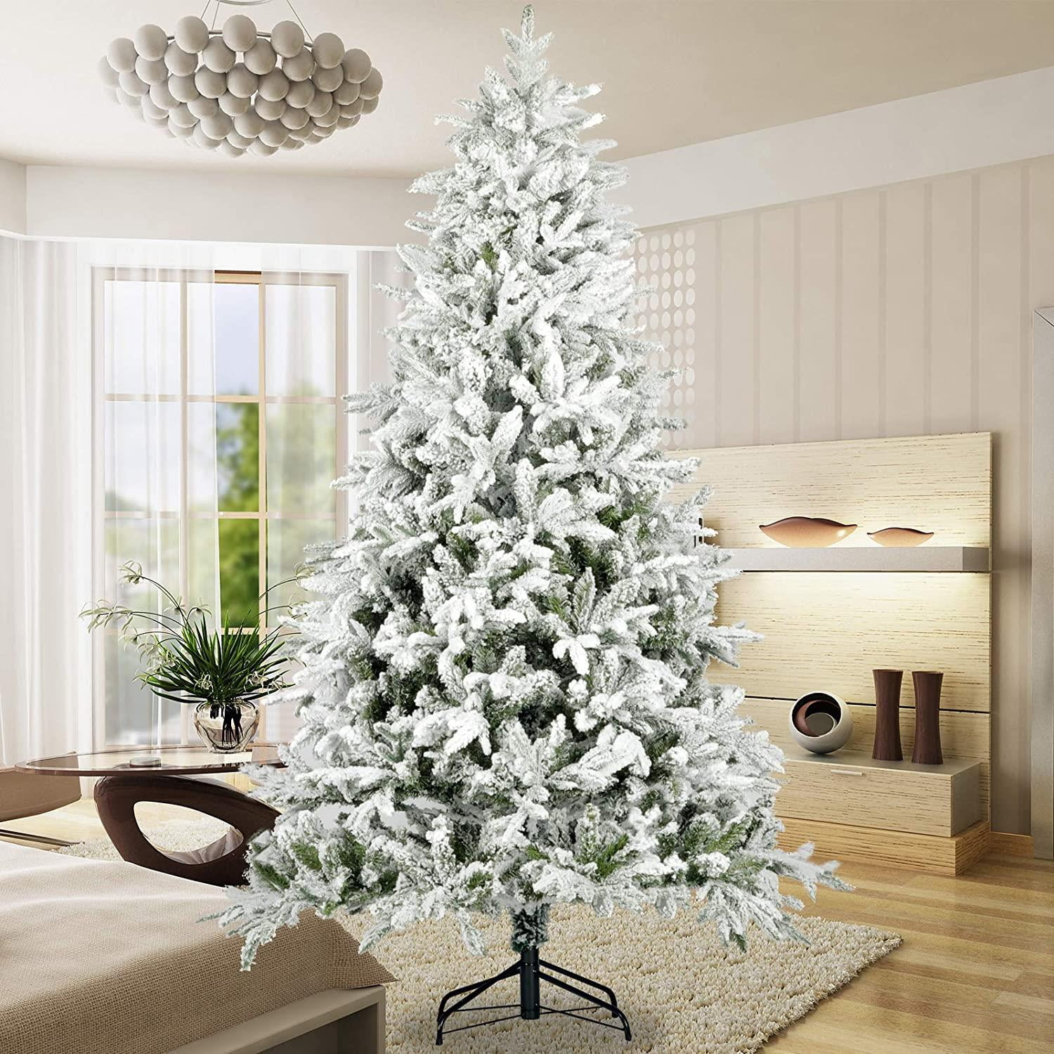 UBesGoo 7ft Snow Flocked Christmas Tree Artificial Hinged Pine Tree