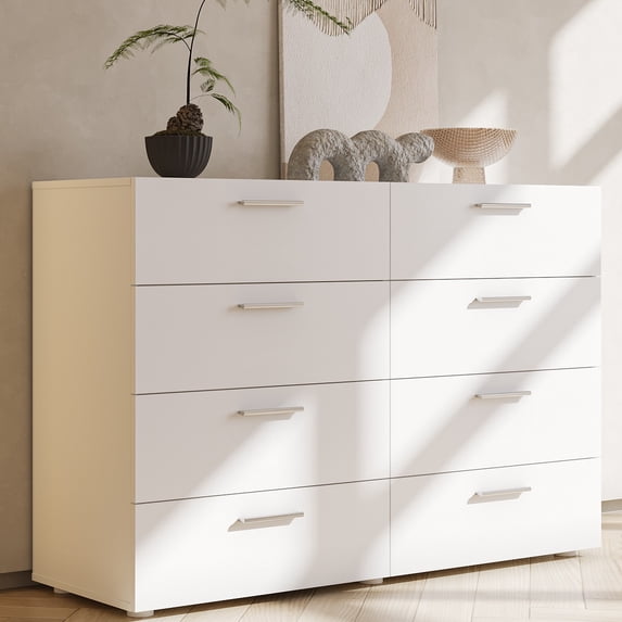 UBesGoo 8 Drawer Dresser, Wood Storage Cabinet Tower Clothes Organizer Chest Dresser for Bedroom, Hallway, Entryway, White
