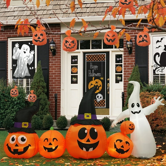 UBesGoo 8' Halloween Inflatables Outdoor Decorations,  Pumpkins Ghost Blow Up Decoration with Built-in LEDs
