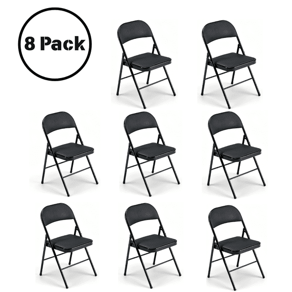 UBesGoo 8 Pack Folding Chairs, Vinyl Cushion Padded Lightweight Foldable Chairs Set of 6, Waterproof Collapsible Chairs for Outdoor Party, Home, Office, Black