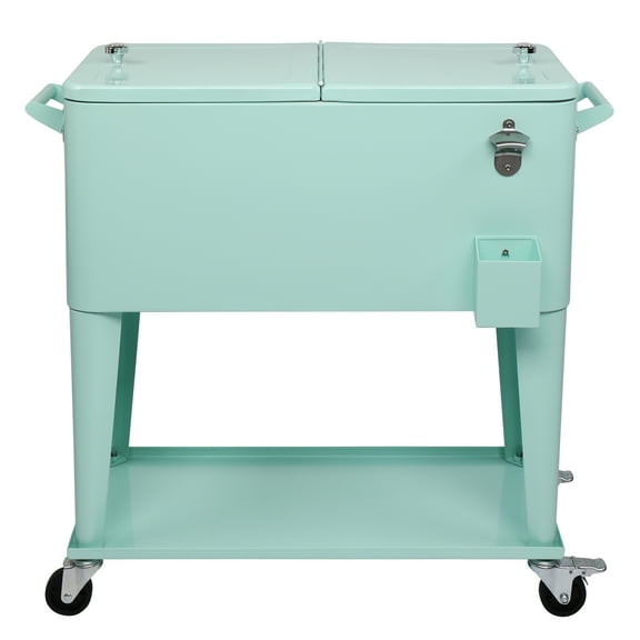 UBesGoo 80 Quart Patio Cooler Rolling Cooler Ice Chest with Shelf, Wheels and Bottle Opener, Mint Green