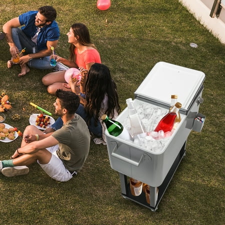 UBesGoo 80 Quart Patio Cooler Rolling Cooler Ice Chest with Shelf, Wheels and Bottle Opener, Iron Ice Chest Portable Patio Party Drink Cooling Cart