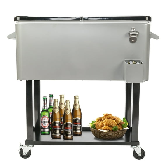 UBesGoo 80 Quart Patio Cooler Rolling Cooler Ice Chest with Shelf, Wheels and Bottle Opener, Iron Ice Chest Portable Patio Party Drink Cooling Cart