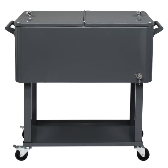 UBesGoo 80QT Cooler Cart Trolley Frozen Warm Function Spray Ice with Shelf Wheel Gray
