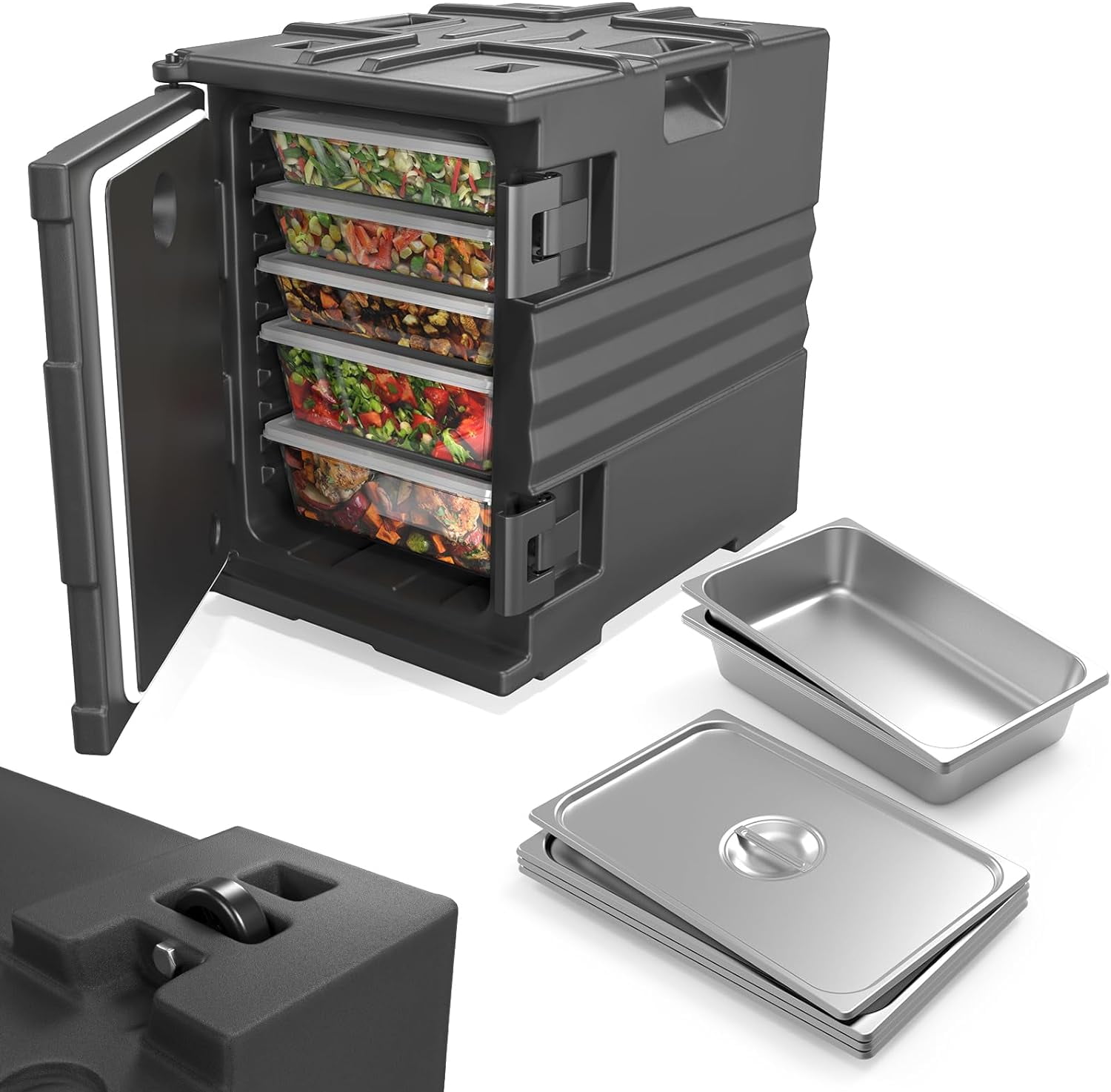 UBesGoo 82 QT Insulated Food Pan Carrier w/Wheels, Stackable Hot Boxes Food Warmer, Hot Box for