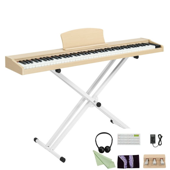 UBesGoo 88 Key Full Size Keyboards Digital Piano with MIDI Bluetooth, Natural Teak