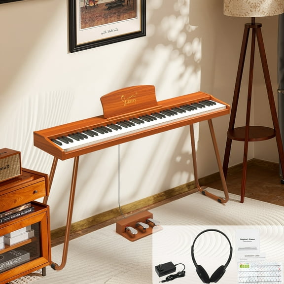 UBesGoo 88-Key Electric Piano Semi-Weighted w/Triple Pedal, Headphone, Bluetooth MIDI, Walnut
