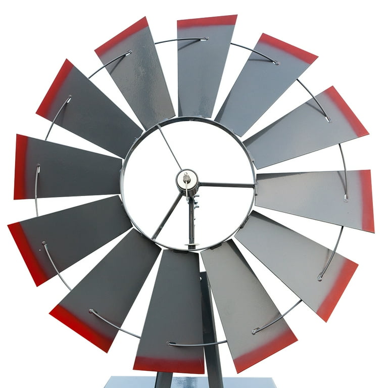 8FT Weather Resistant Yard Garden Windmill Gray & Red 8FT Weather Resistant Yard Garden Windmill Gray & Red