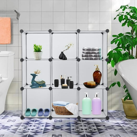 UBesGoo 9-Cube Storage Organizer, DIY Modular Plastic Storage Cube Bookcase Shelf Display, White