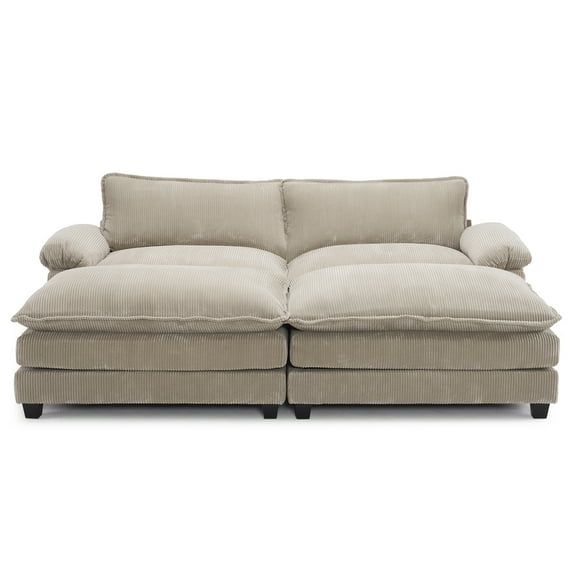 UBesGoo 90" Oversized Cloud Sofa Bed, Convertible Sleeper Couch Loveseat with Pillow Arms, Double-layered cushioned Sofa with Removable Ottoman, Khaki