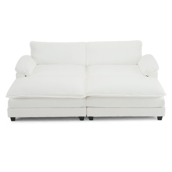 UBesGoo 90" Oversized Cloud Sofa Bed, Convertible Sleeper Couch Loveseat with Pillow Arms, Double-layered cushioned Sofa with Removable Ottoman, White