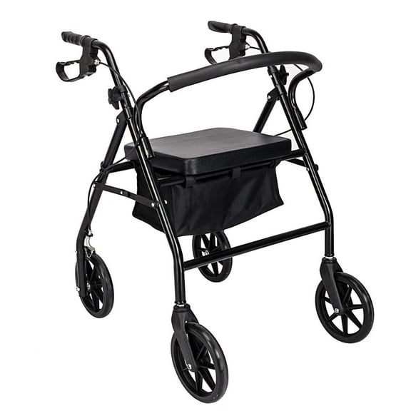 UBesGoo Adjustable Aluminum Rollator Walker Fold Up Padded Seat, Black