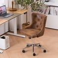 thumbnail image 1 of UBesGoo Armless Office Chair Suede Fabric Computer Task Chair Adjustable Swivel Vanity Chair with Ergonomic Backrests and Wheels for Conference and Home Brown & Sliver, 1 of 8