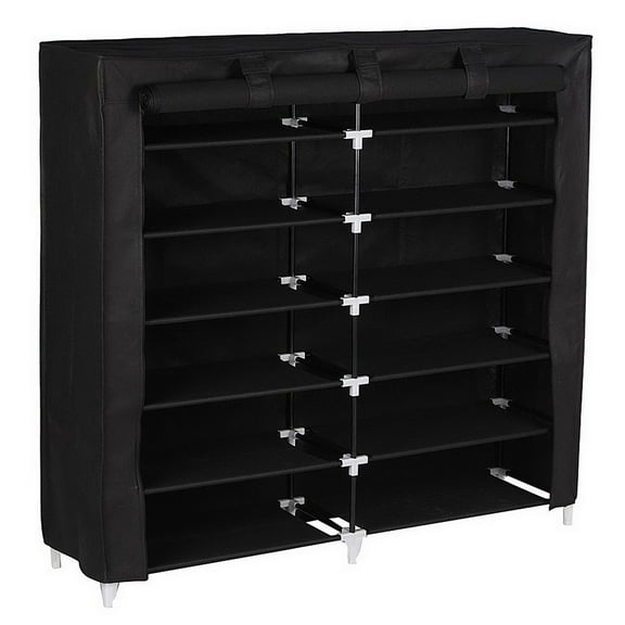 UBesGoo Black 44" Double Row Portable Shoe Rack Closet Fabric Cover Storage Organizer Cabinet