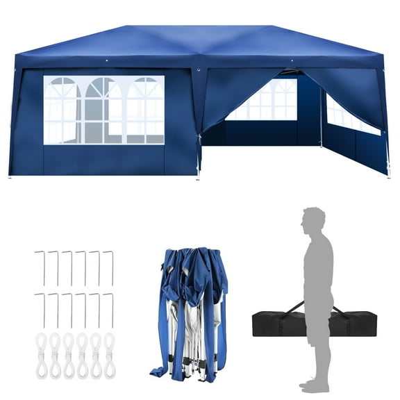 UBesGoo Canopy 10' x 20' Blue Ez Pop Up Gazebo Wedding Party Tent Folding Canopy W/Carry Bag