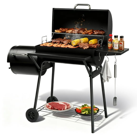 UBesGoo Charcoal Grill Portable BBQ Grill and Offset Smoker Steel BBQ Pit Outdoor for Camping, Black