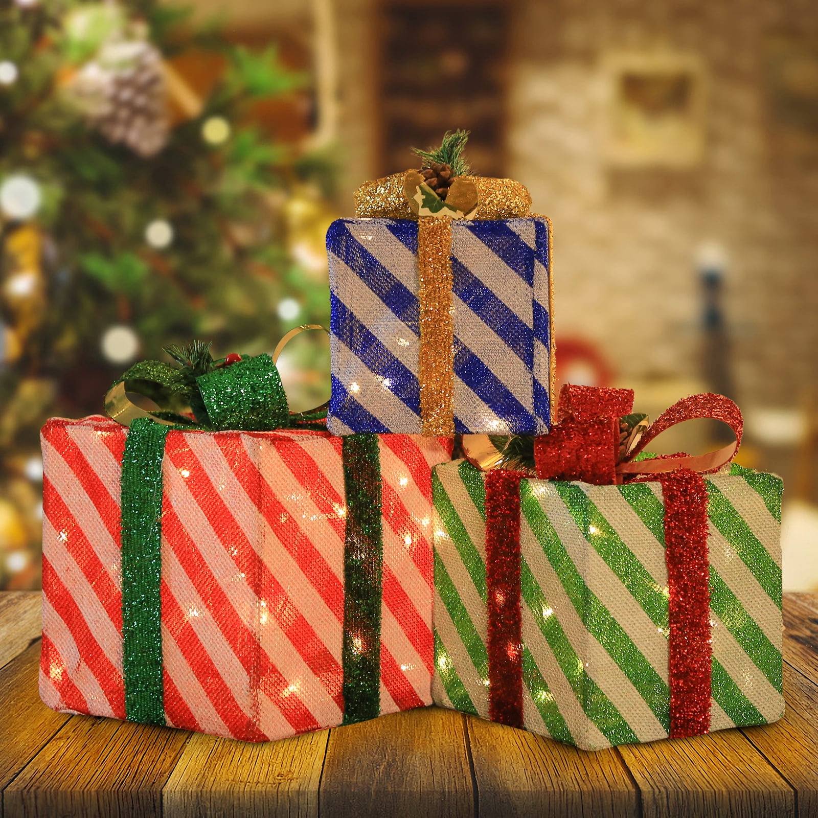 UBesGoo Christmas Decoration 3pcs Lighted Gift Boxes Decorations 60LED