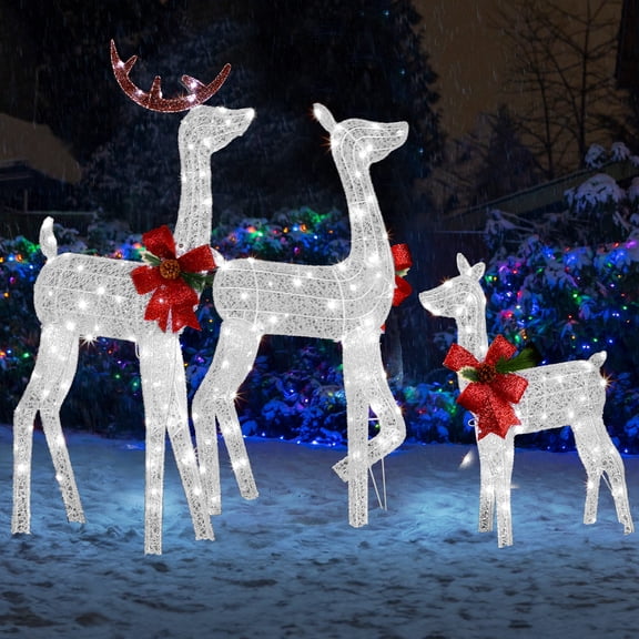 UBesGoo Christmas Outdoor Decor Christmas Reindeer Family Yard Decoration Set 3Pcs,2 D Silver