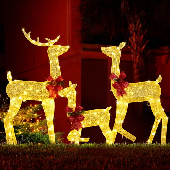 UBesGoo Christmas Outdoor Decor Christmas Reindeer Family Yard Decoration Set 3Pcs,2 D
