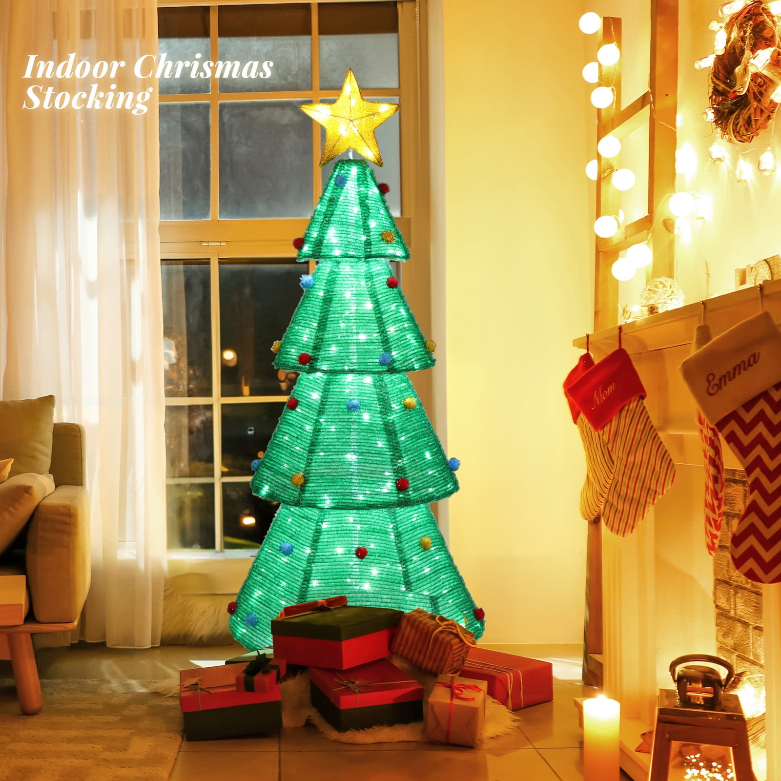 UBesGoo PreLit Christmas Tree, Easy SetUp, Outdoor Lawn & Yard Holiday Decor with LED Lights