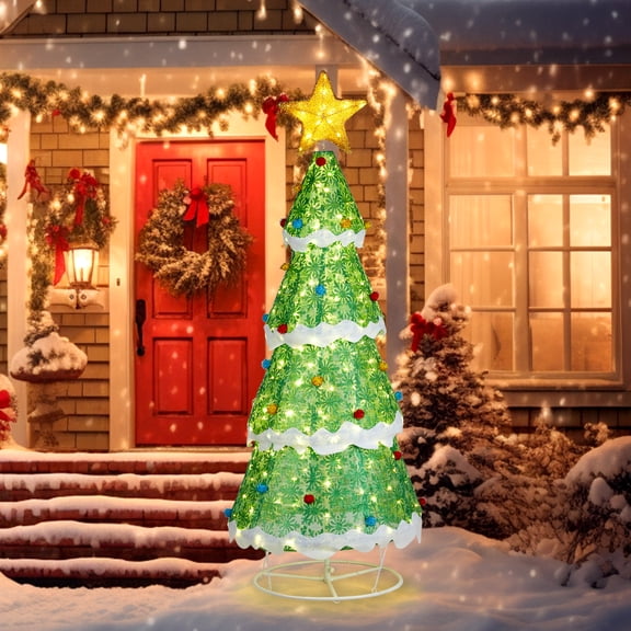 UBesGoo Christmas Tree Pre-Lit Christmas Outdoor Decor with 200 LED Lights Decoration,7FT