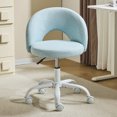 thumbnail image 1 of UBesGoo Comfy Office Chair with Wheels, Cute Rolling Vanity Makeup Chair, Adjustable Linen Fabric Task Chair for Makeup Room, Light Blue, 1 of 9