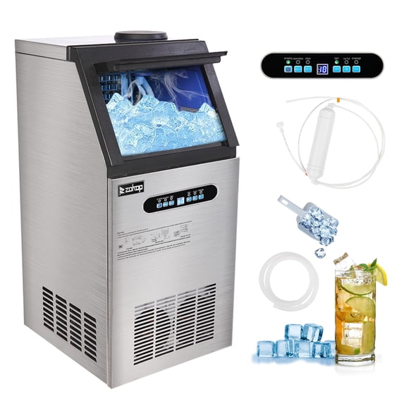UBesGoo Commercial Ice Maker, 110LBS/24H Automatic Freestanding Ice Machine