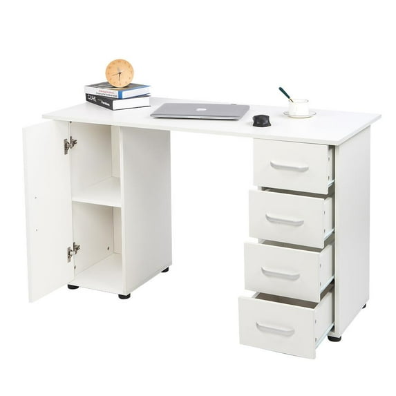 UBesGoo Computer Desk Study Writing PC Table Workstation with 4 Drawers and Cabinet ,White