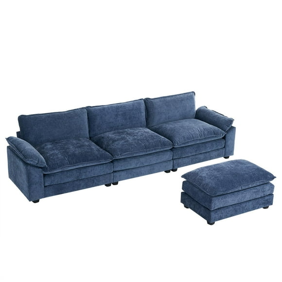 UBesGoo Convertible Sectional Sofa with Chaise L Shaped Couch with Ottoman Reversible 3-Seat Sofa Sectional Couch Sets for Apartment Gray-Blue