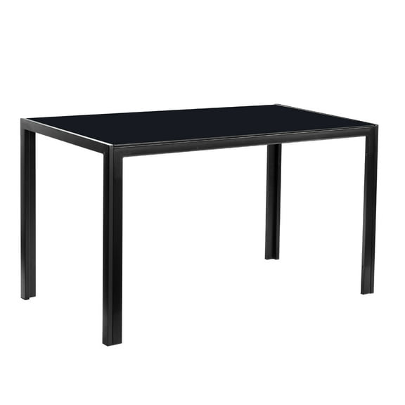 UBesGoo Dining Table Modern Glass Kitchen Table Rectangular Tempered Glass & Iron For 6 People Black