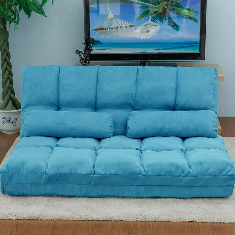 Ubesgoo Double Chaise Lounge Sofa Floor Couch And With Two Pillows Blue Com