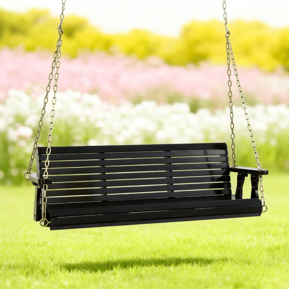 UBesGoo Double Seat Porch Swing, 5ft Wooden Design with Chains & 500lb Weight Capacity