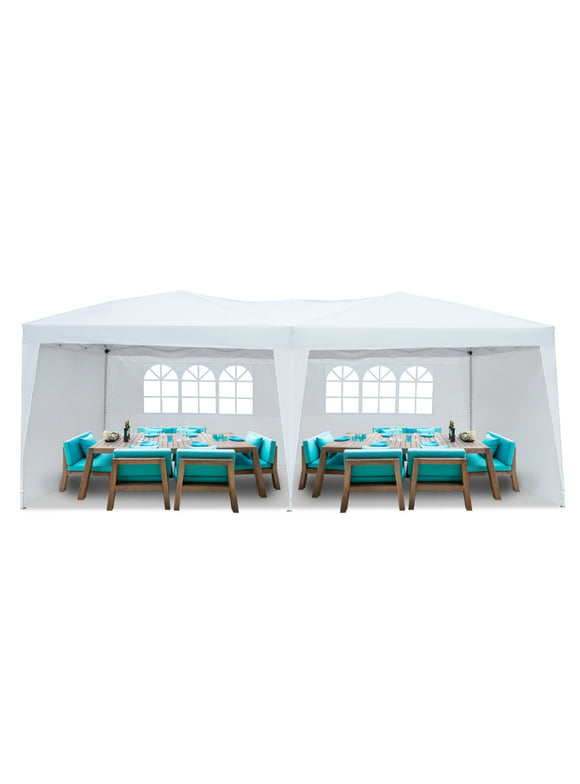 UBesGoo Easy Pop Up Canopy Party Tent, 10 x 20-Feet, White with 4 Removable Sidewalls