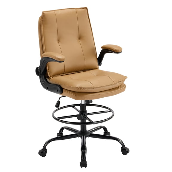 UBesGoo Ergonomic Office Chair, Tall Drafting Chair with Flip-up Armrests and Footrest, Swivel Lumbar Support Desk Chair for Adults, Khaki