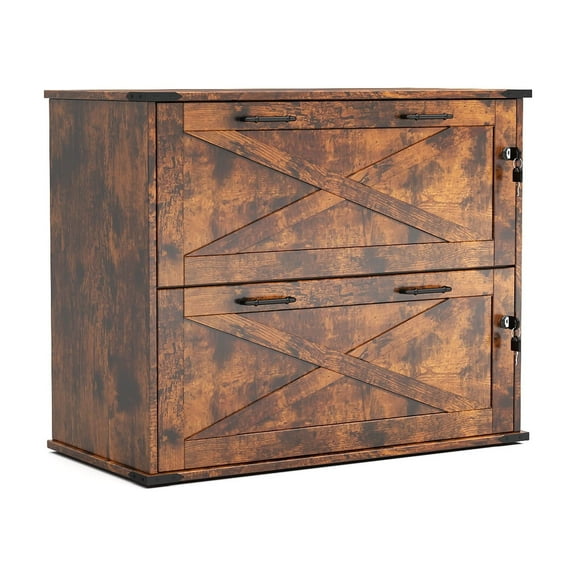 UBesGoo Farmhouse File Cabinet with 2-Drawer Wood Vertical File Storage Cabinet with Individual Lock and Rustic Metal Handles, Brown