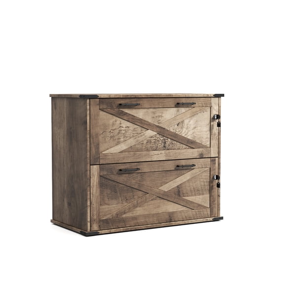 UBesGoo Farmhouse File Cabinet with 2-Drawer Wood Vertical File Storage Cabinet with Individual Lock and Rustic Metal Handles, Gray