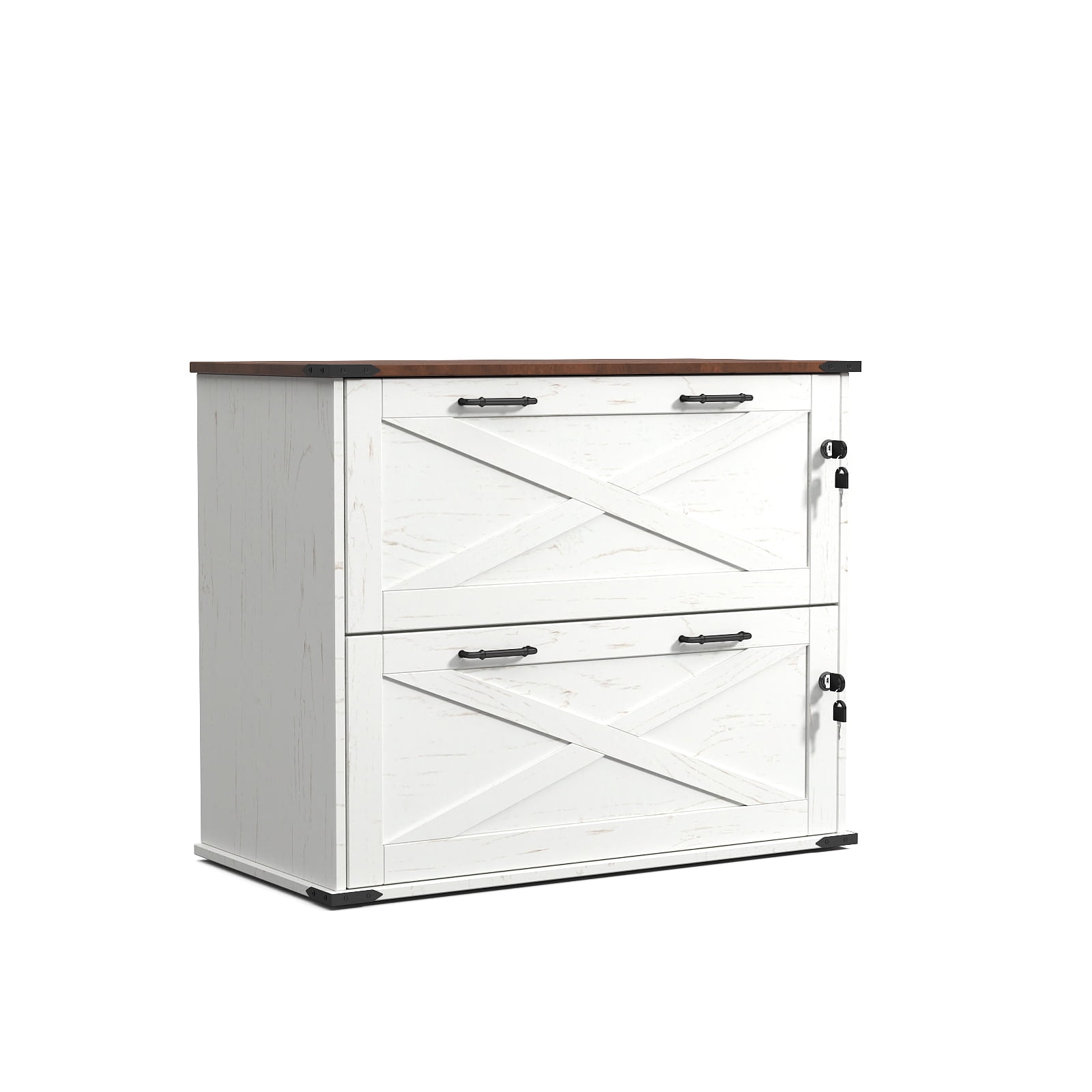 UBesGoo Farmhouse File Cabinet with 2-Drawer Wood Vertical File Storage Cabinet with Individual Lock and Rustic Metal Handles, White