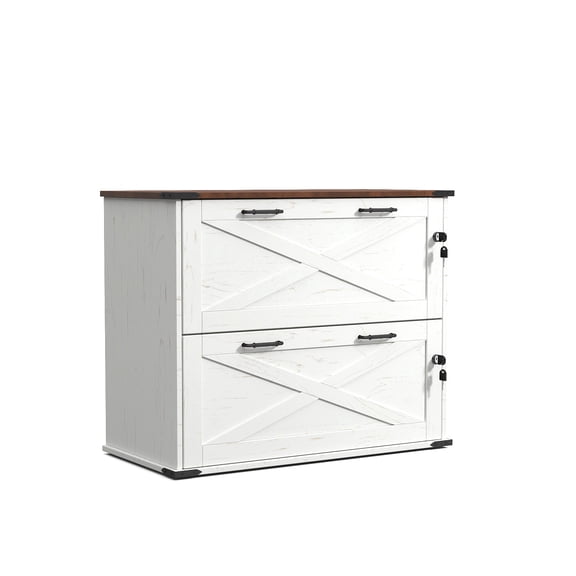 UBesGoo Farmhouse File Cabinet with 2-Drawer Wood Vertical File Storage Cabinet with Individual Lock and Rustic Metal Handles, White