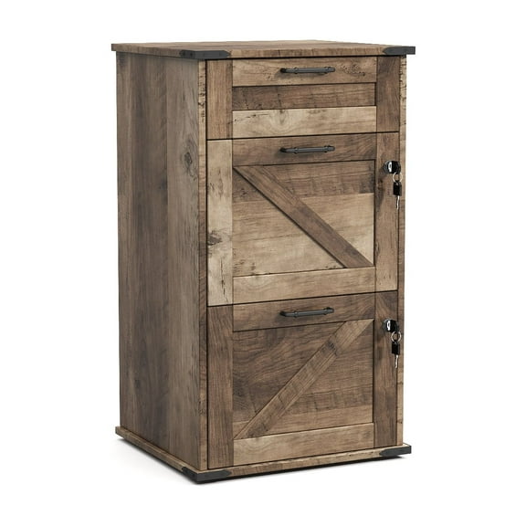 UBesGoo Farmhouse File Cabinet with 3-Drawer Wood Vertical File Storage Cabinet with Individual Lock and Rustic Metal Handles, Gray
